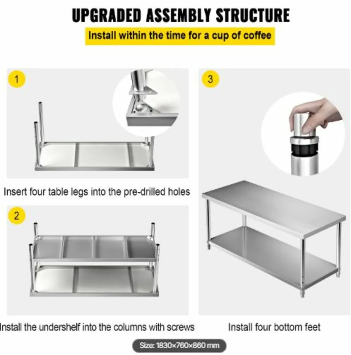 Stainless Steel Prep Table, 182.9 x76.2 x86.4 cm - Image 3