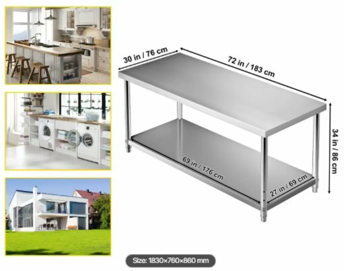 Stainless Steel Prep Table, 182.9 x76.2 x86.4 cm - Image 4