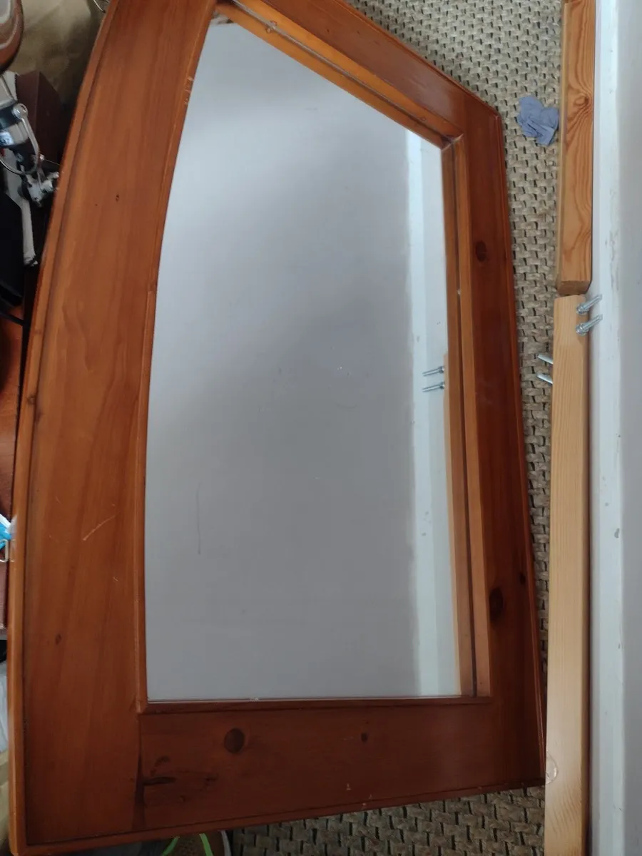 Large heavy solid wood mantle or wall mirror - Image 1