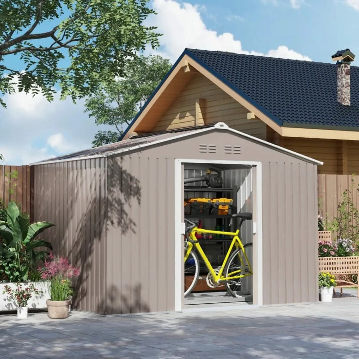 Metal Tool Shed with Sliding Doors and Ventilation - Image 2