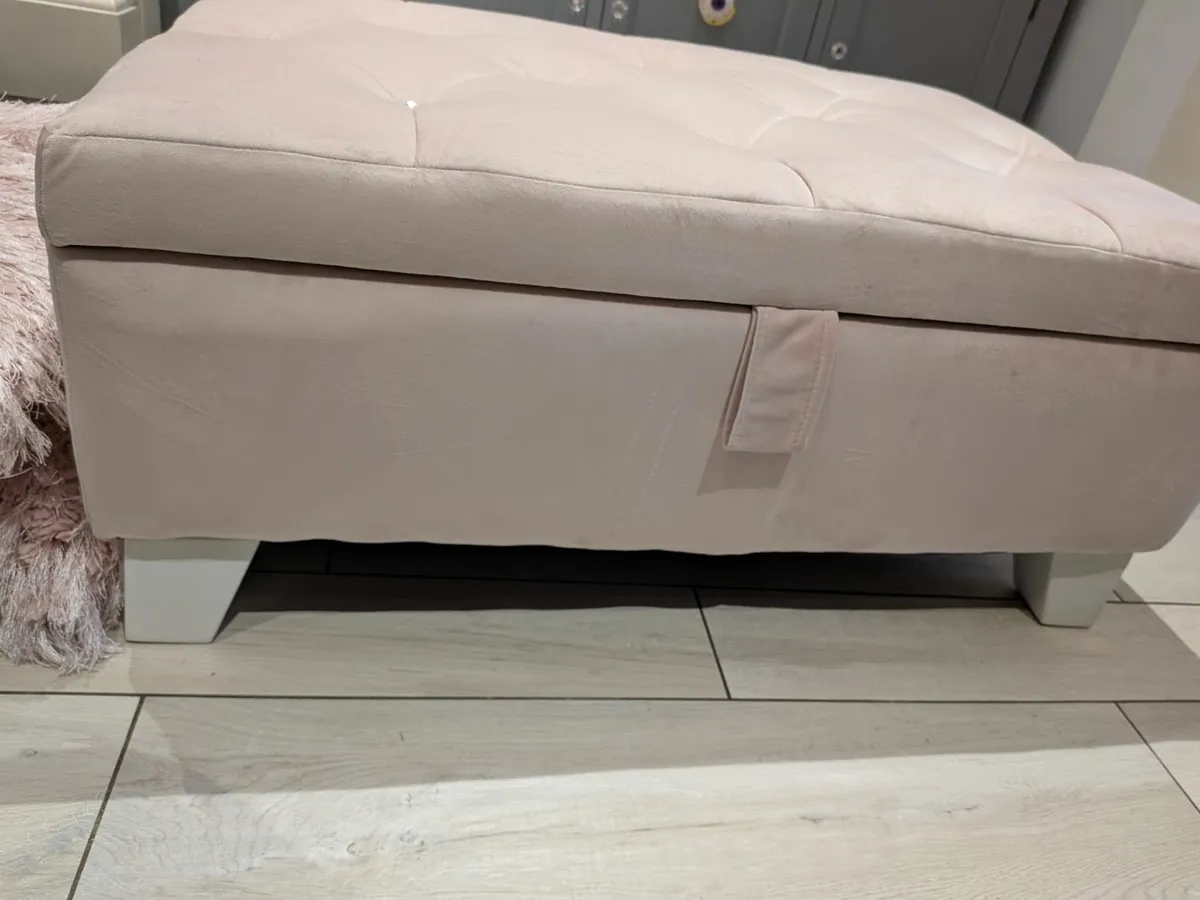 Baby Pink Velvet Ottoman - Image 1