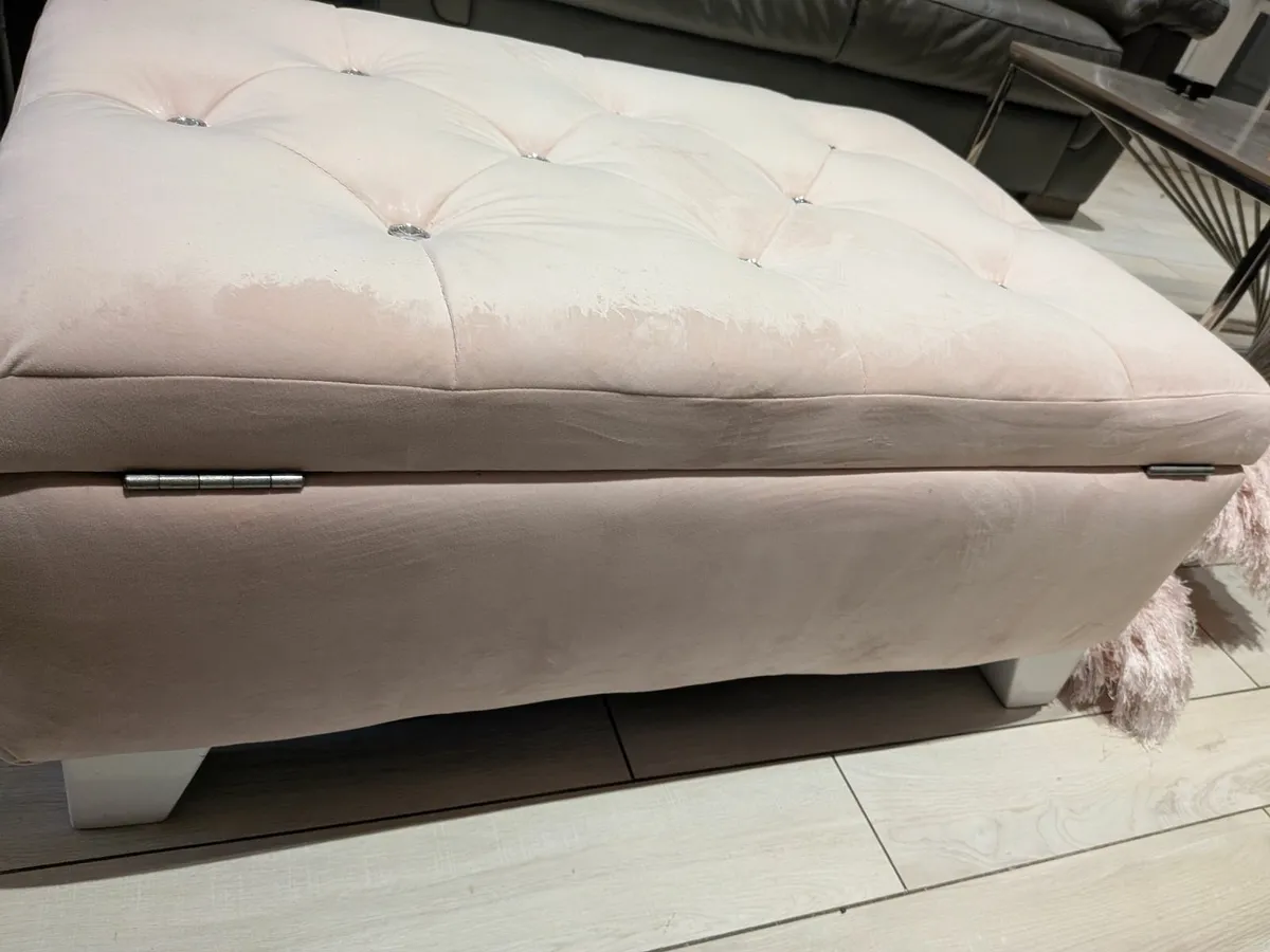 Baby Pink Velvet Ottoman - Image 2