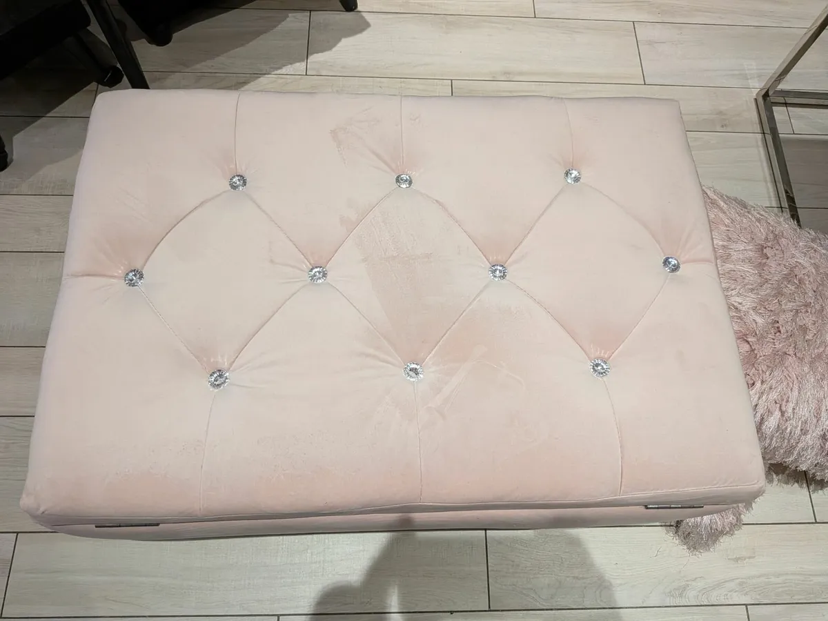 Baby Pink Velvet Ottoman - Image 3