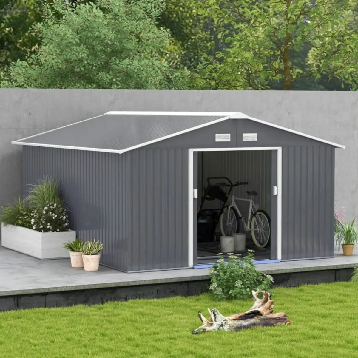 13 x 11ft Outdoor Garden Roofed Metal Storage Shed - Image 1