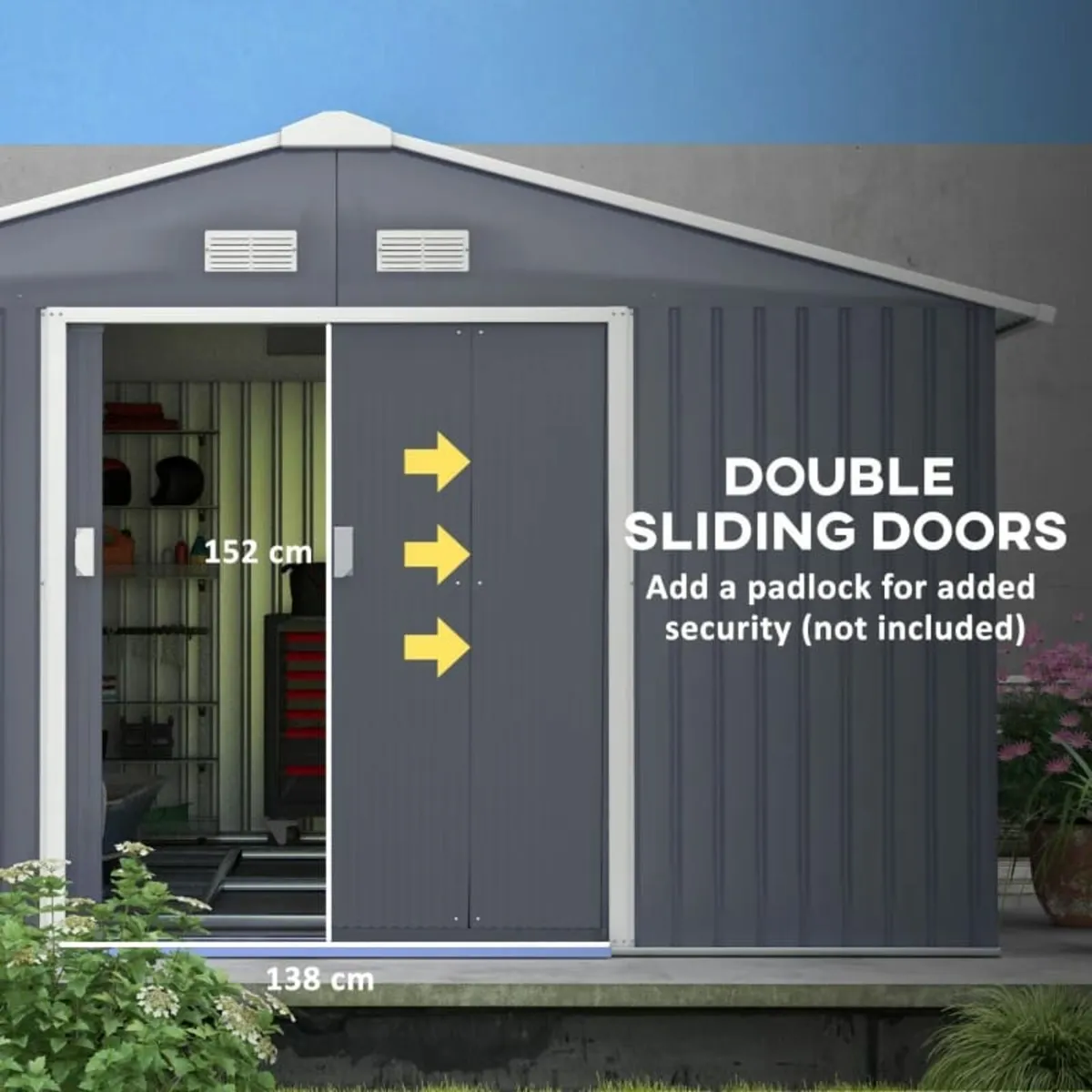 13 x 11ft Outdoor Garden Roofed Metal Storage Shed - Image 2