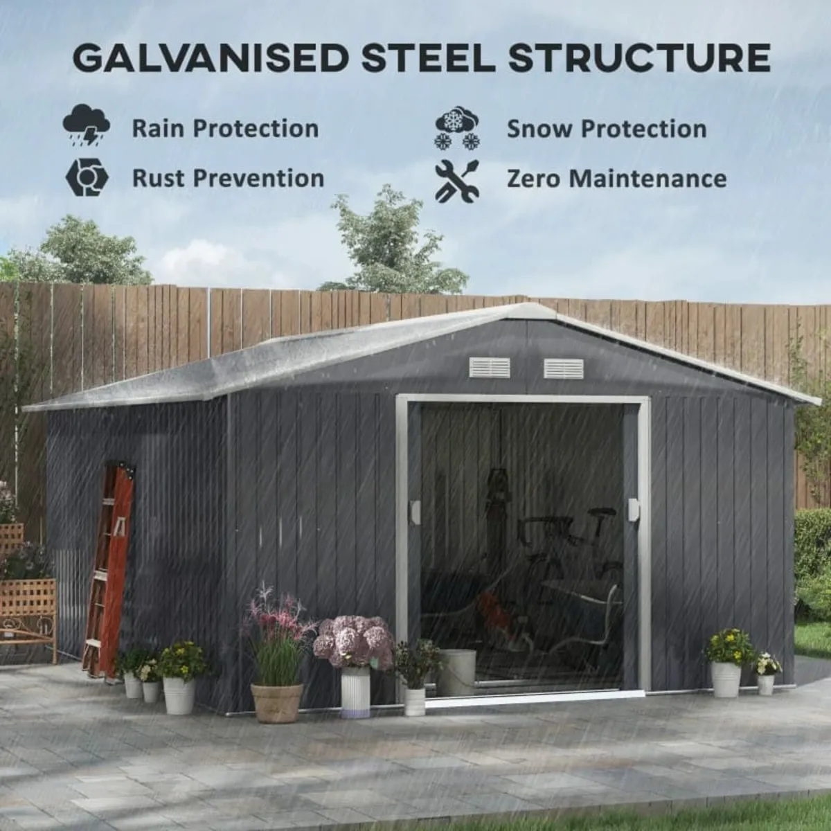 13 x 11ft Outdoor Garden Roofed Metal Storage Shed - Image 4