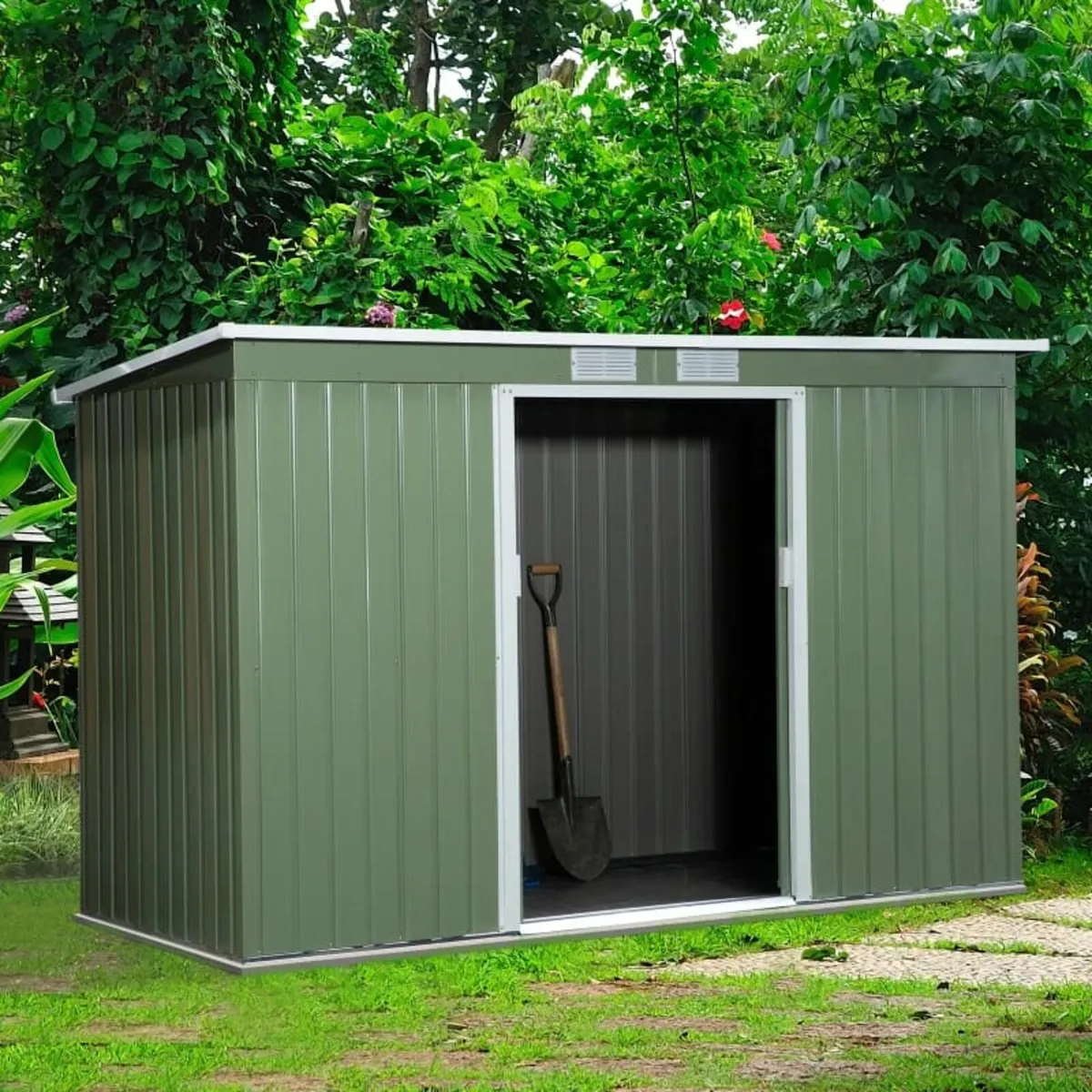9ft x 4ft Corrugated Garden Metal Storage Shed Out - Image 1