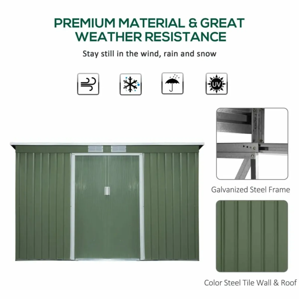 9ft x 4ft Corrugated Garden Metal Storage Shed Out - Image 3