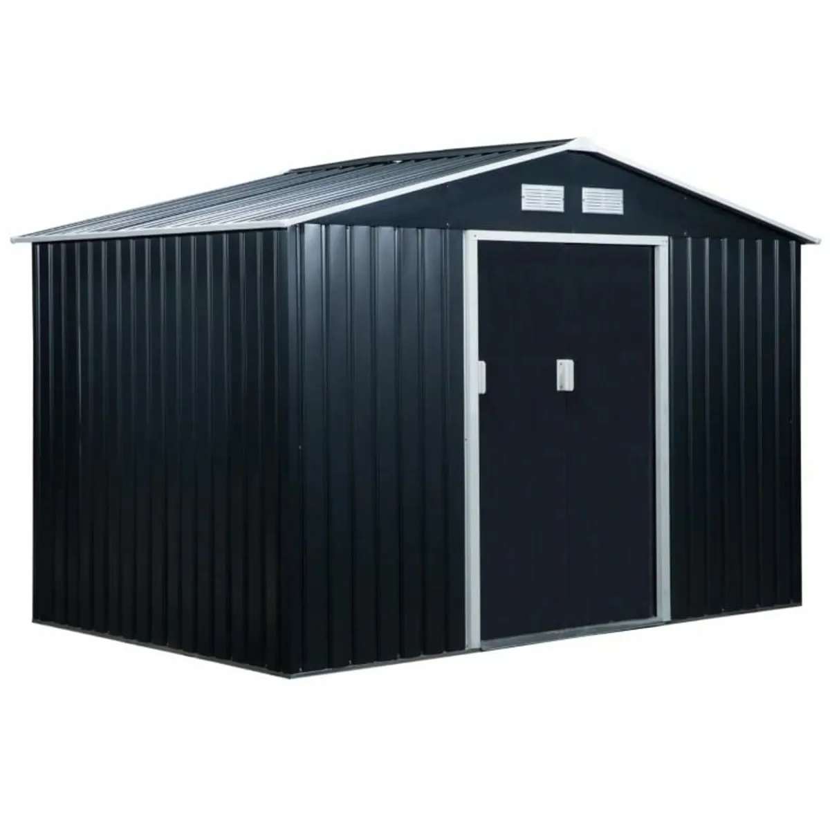 9 x 6FT Metal Shed Roofed Garden Shed Outdoor Stor - Image 1