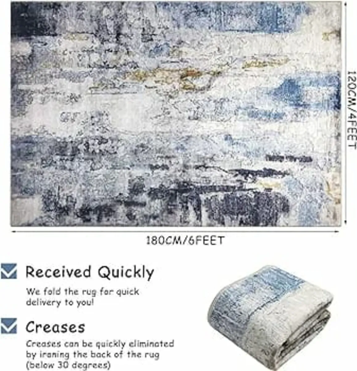 Modern Abstract Area Rug 120x180cm Washable Living - Image 2