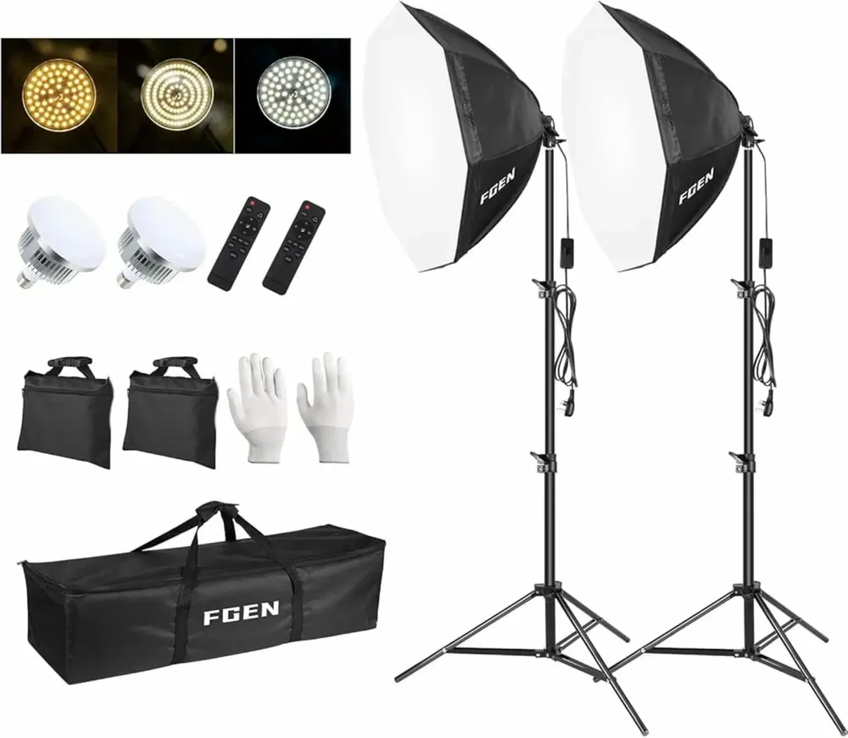 Lighting Kit,FGen 135W LED Bulb Softbox with Rugge - Image 1