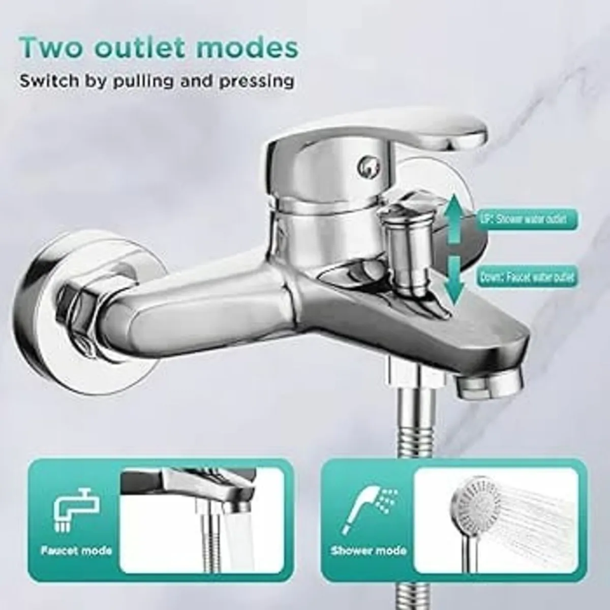 Wall Mounted Bath Mixer Tap Set Exposed Bathtub Fa - Image 2
