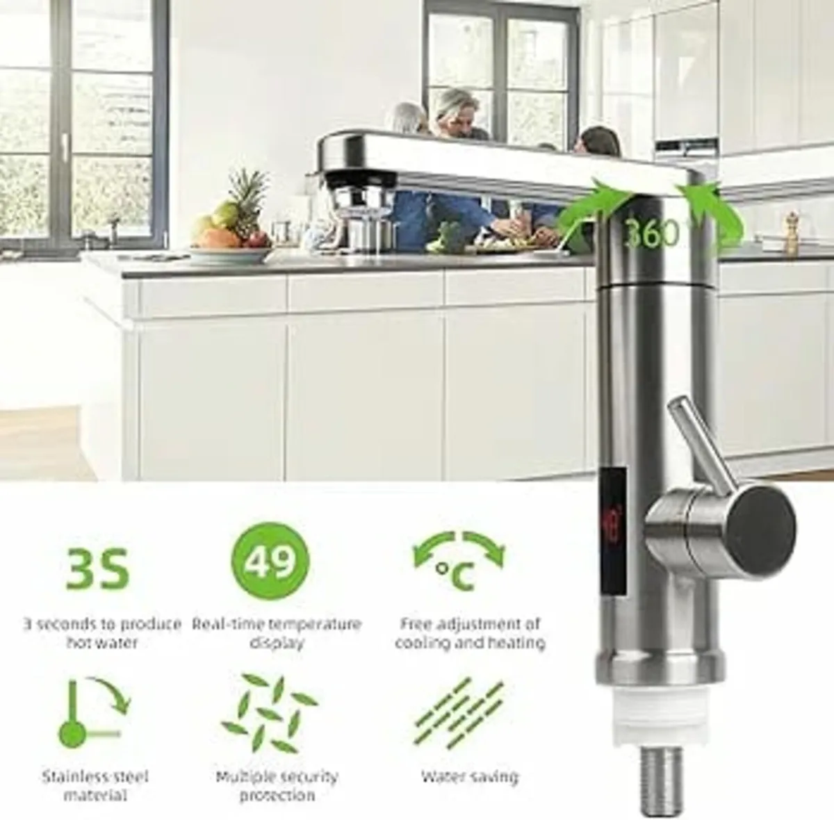 Instant Hot Water Faucet Tap,Stainless Steel Elect - Image 2