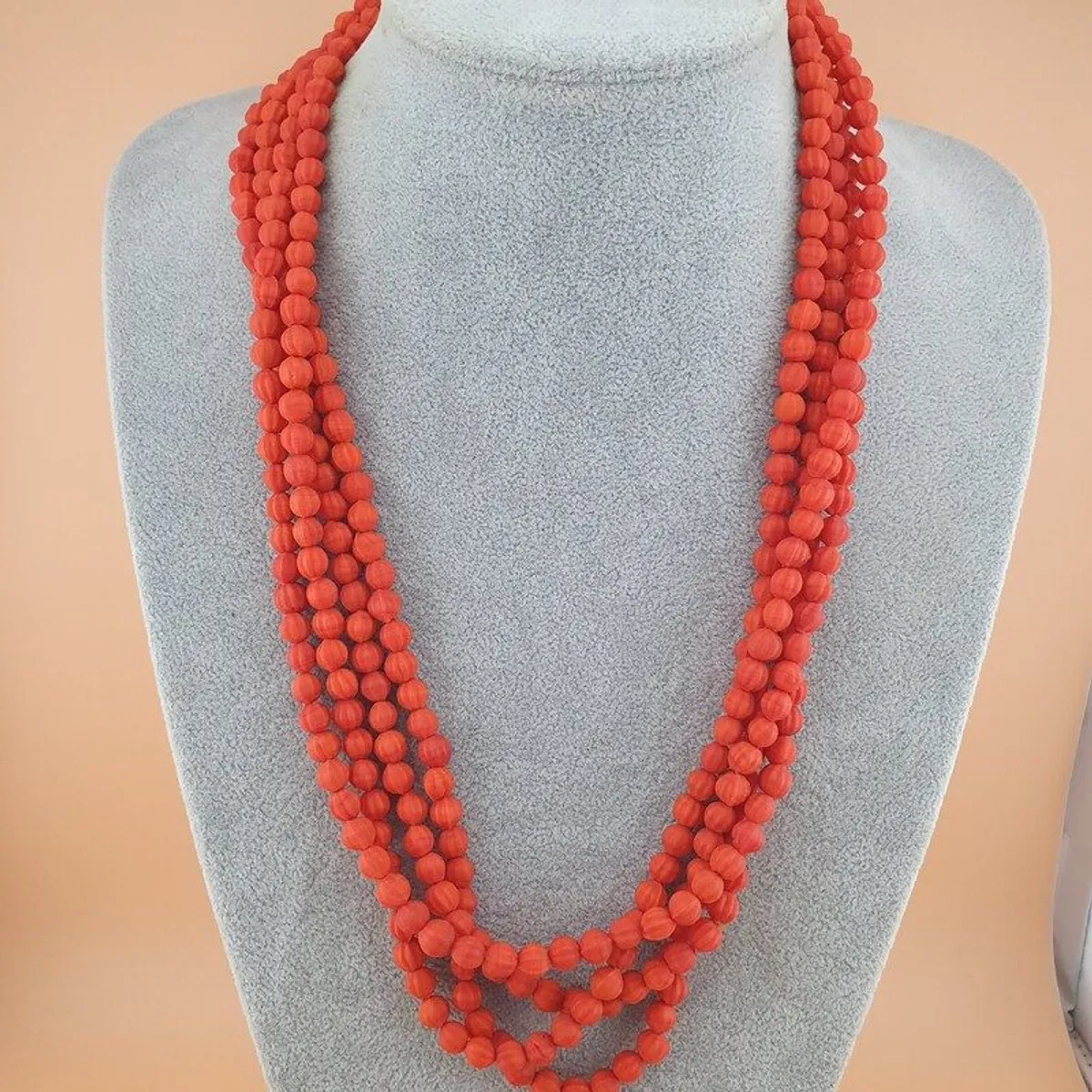Lot of 4 Vintage Melon Shape African Style Glass Beads Necklace - Image 1