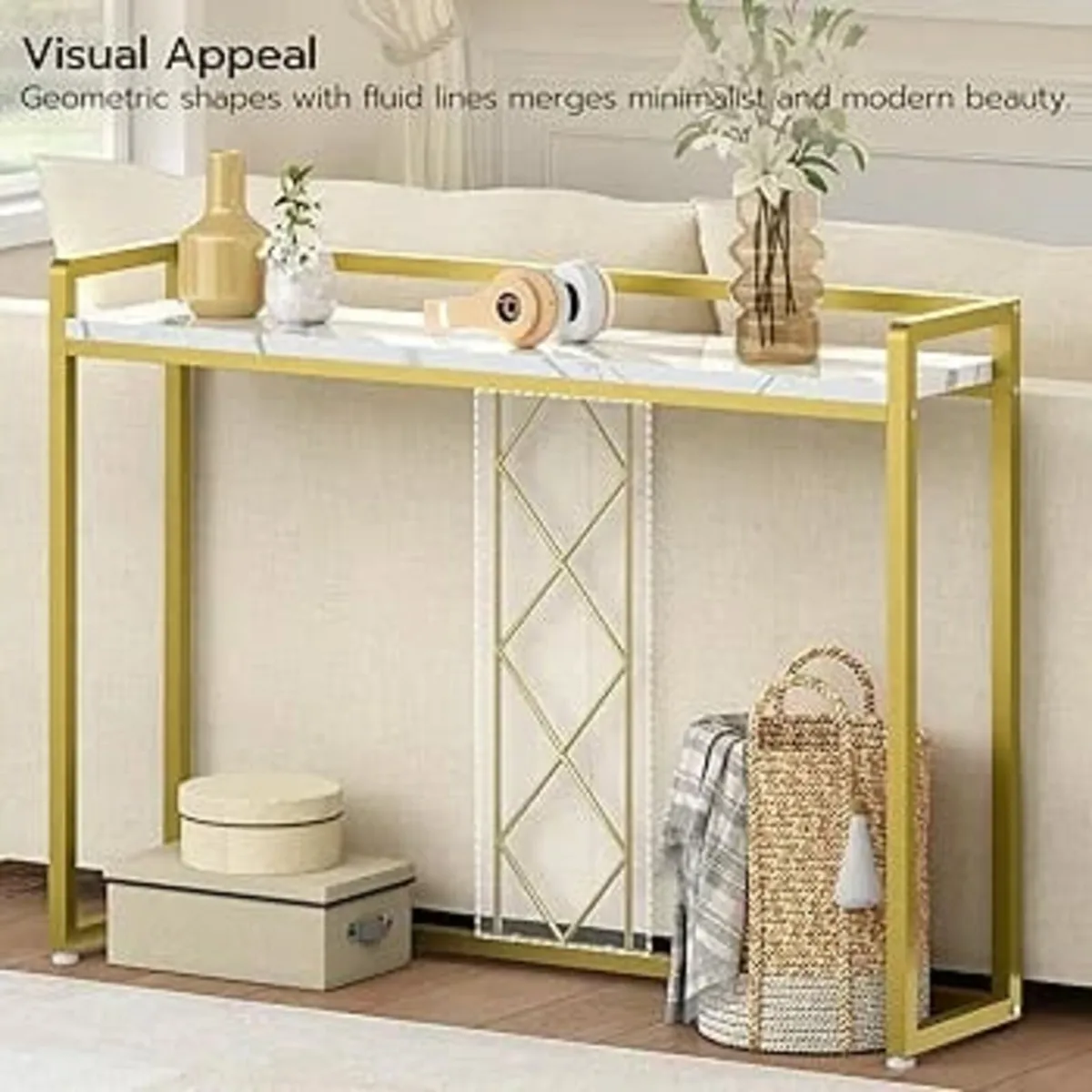Gold Console Table, Slim Hallway Table, 100 cm Mod - Image 2