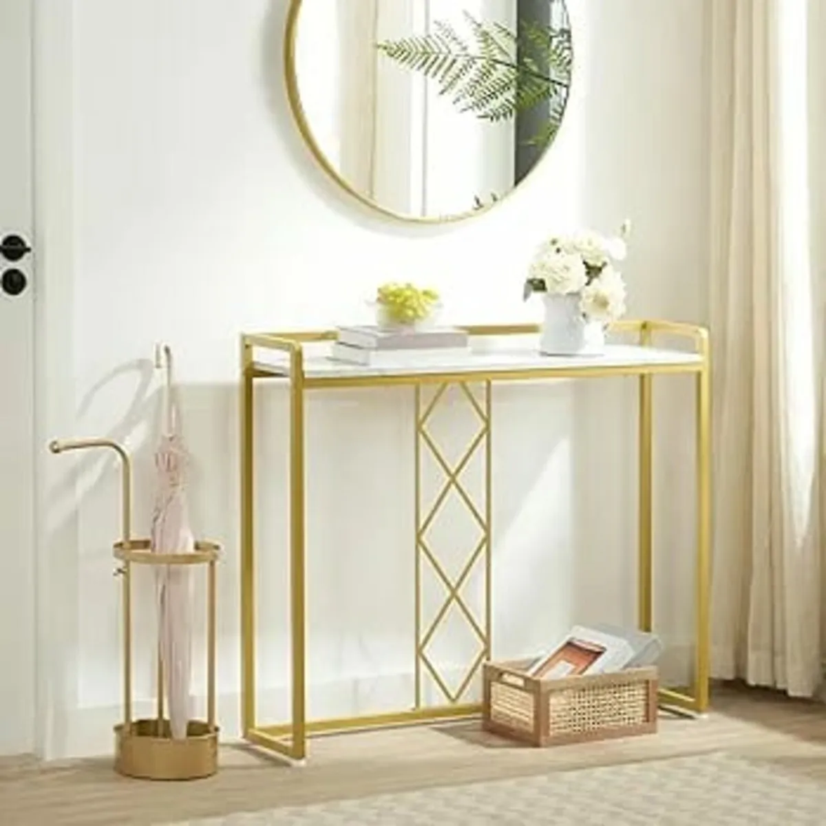 Gold Console Table, Slim Hallway Table, 100 cm Mod - Image 4