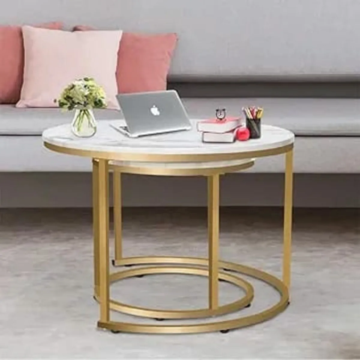 Round Coffee Tables, Removable Set of 2 End Table, - Image 3