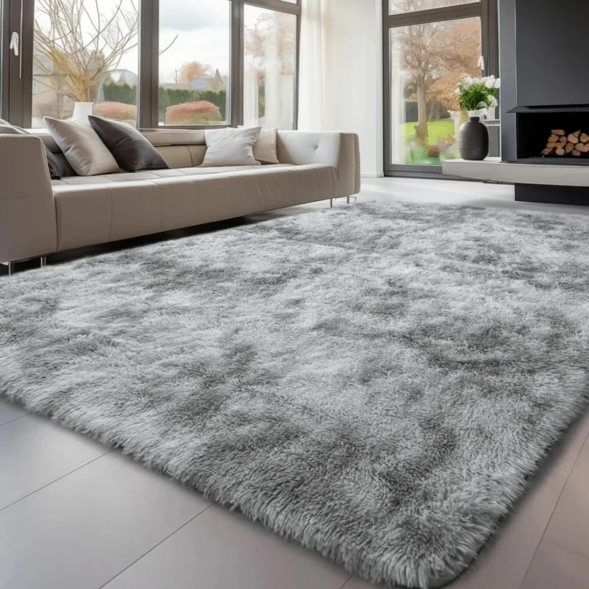 Rugs Living Room 200x300cm, Grey Area Rugs for Bed - Image 1