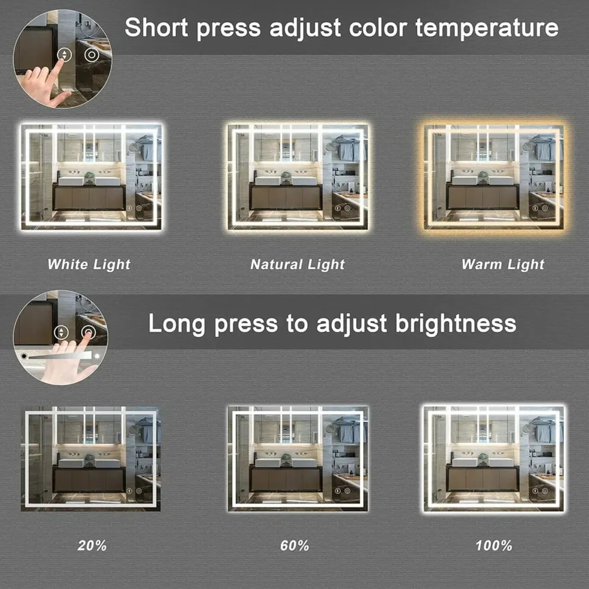Bathroom Mirror with LED Lights, 500 * 700 MM Illu - Image 2