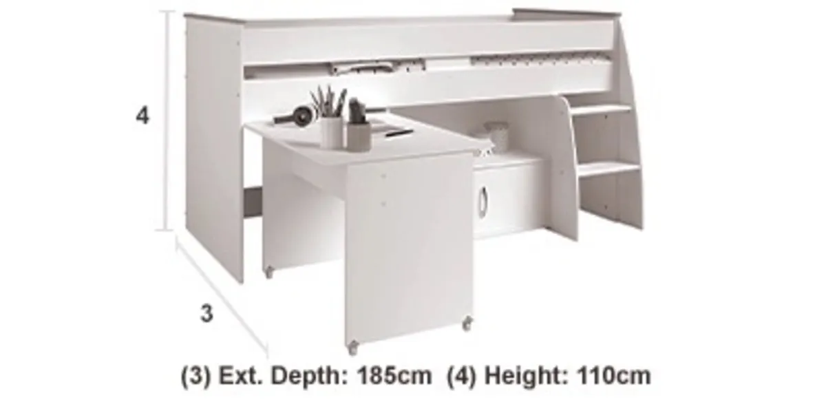 Single raised bed, pull out desk, press and Emily - Image 1