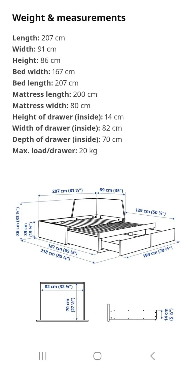 Flekke Ikea day-bed frame with 2 drawers, white - Image 3