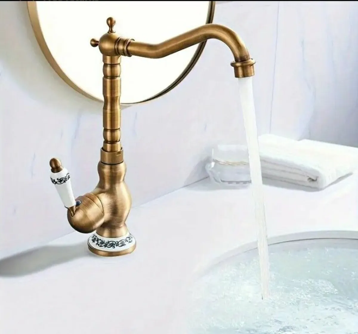 Bathroom Faucet Antique Brass & Celadon Porcelain - Image 1