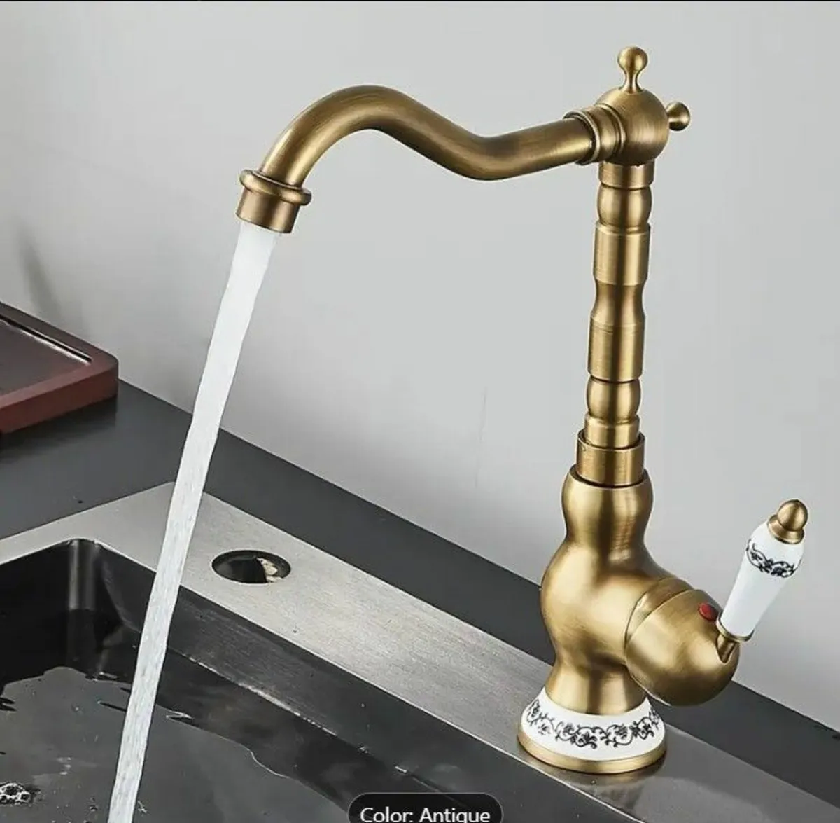 Bathroom Faucet Antique Brass & Celadon Porcelain - Image 1