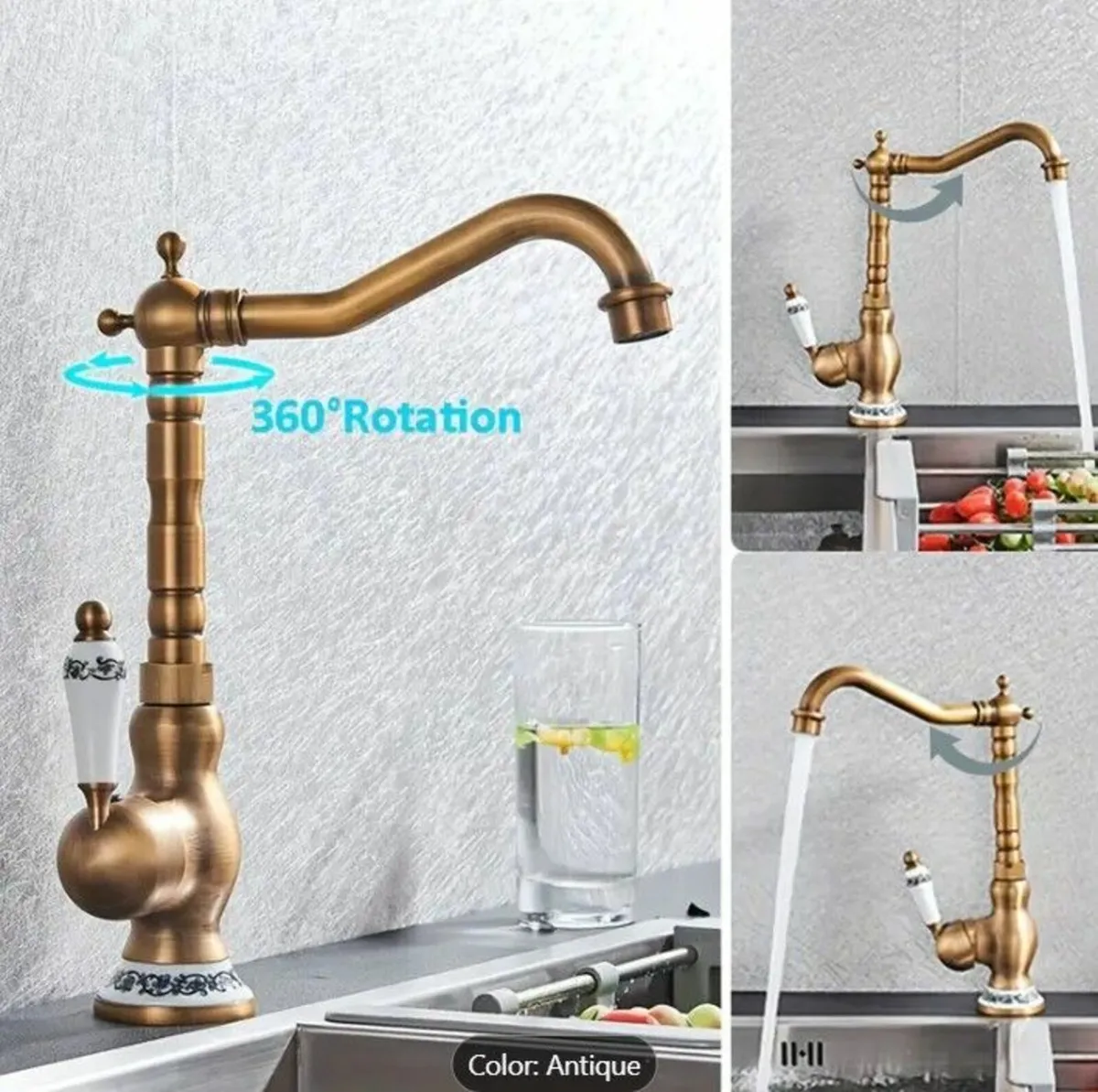 Bathroom Faucet Antique Brass & Celadon Porcelain - Image 2