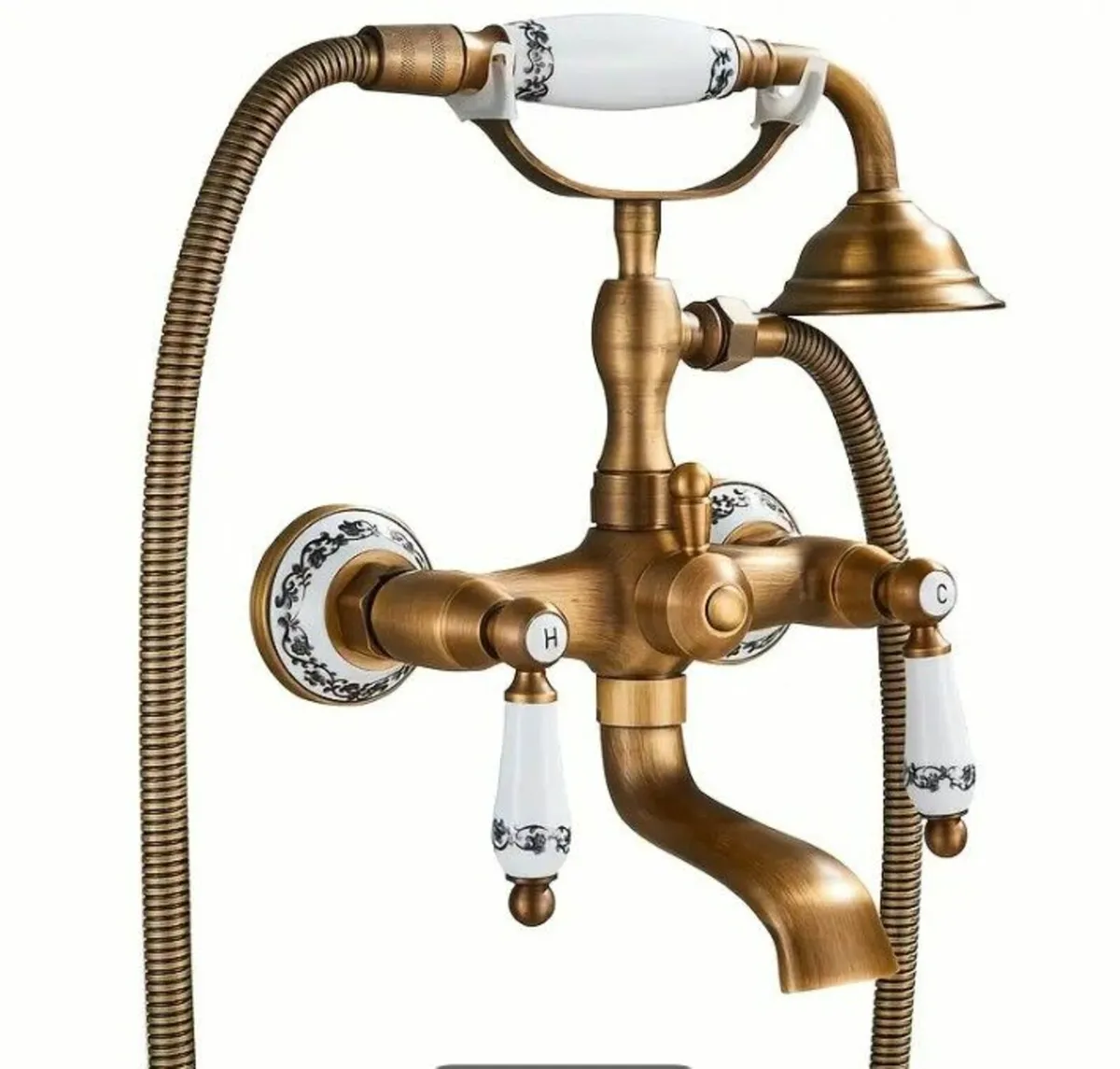 Antique Brass Bathtub Faucet with Hand Shower Dual - Image 1