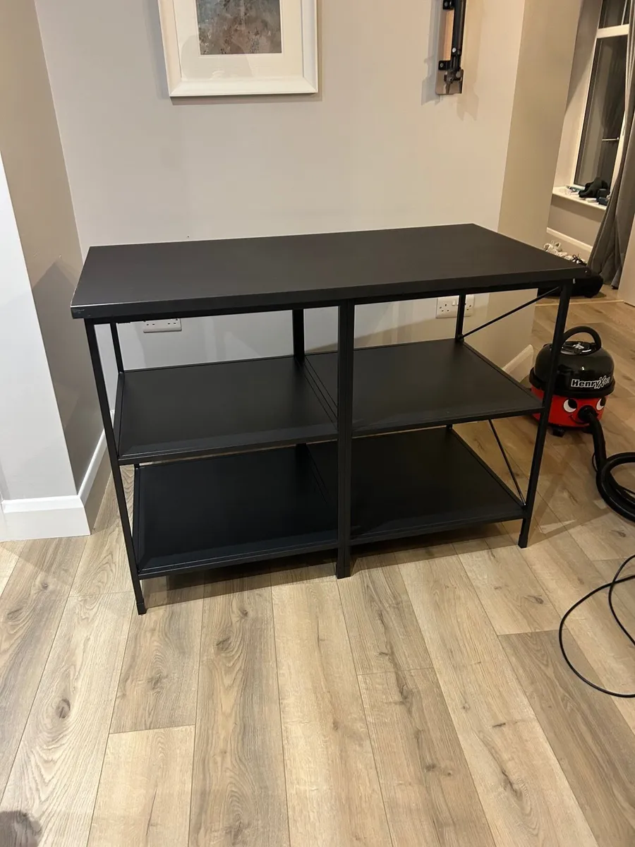 Metal shelving unit with wooden counter top - Image 1