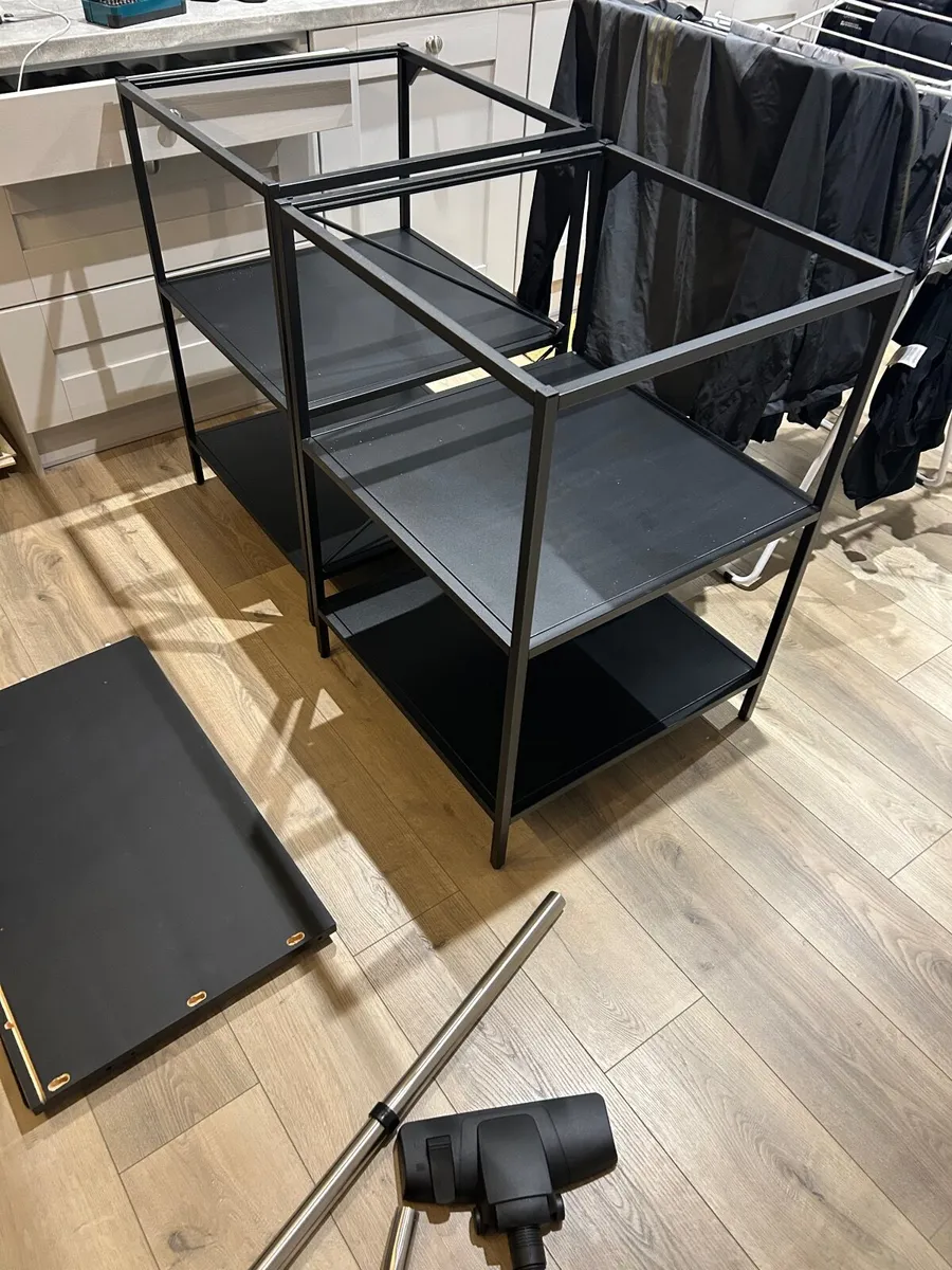 Metal shelving unit with wooden counter top - Image 2