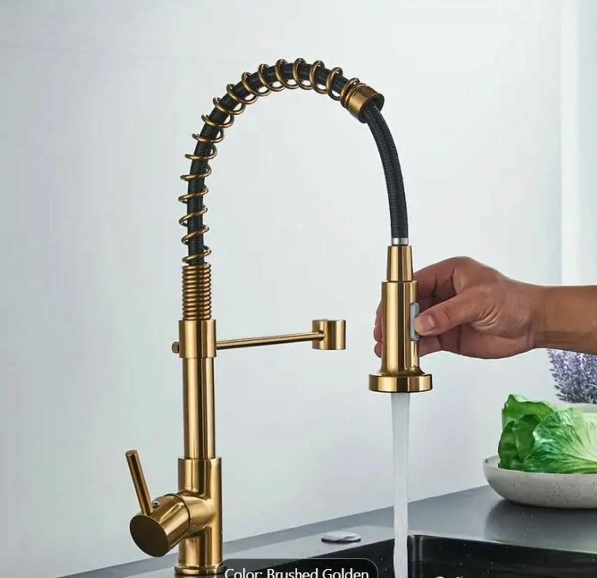 Gold Pull-Down Kitchen Faucet 360 Swivel Spout - Image 1