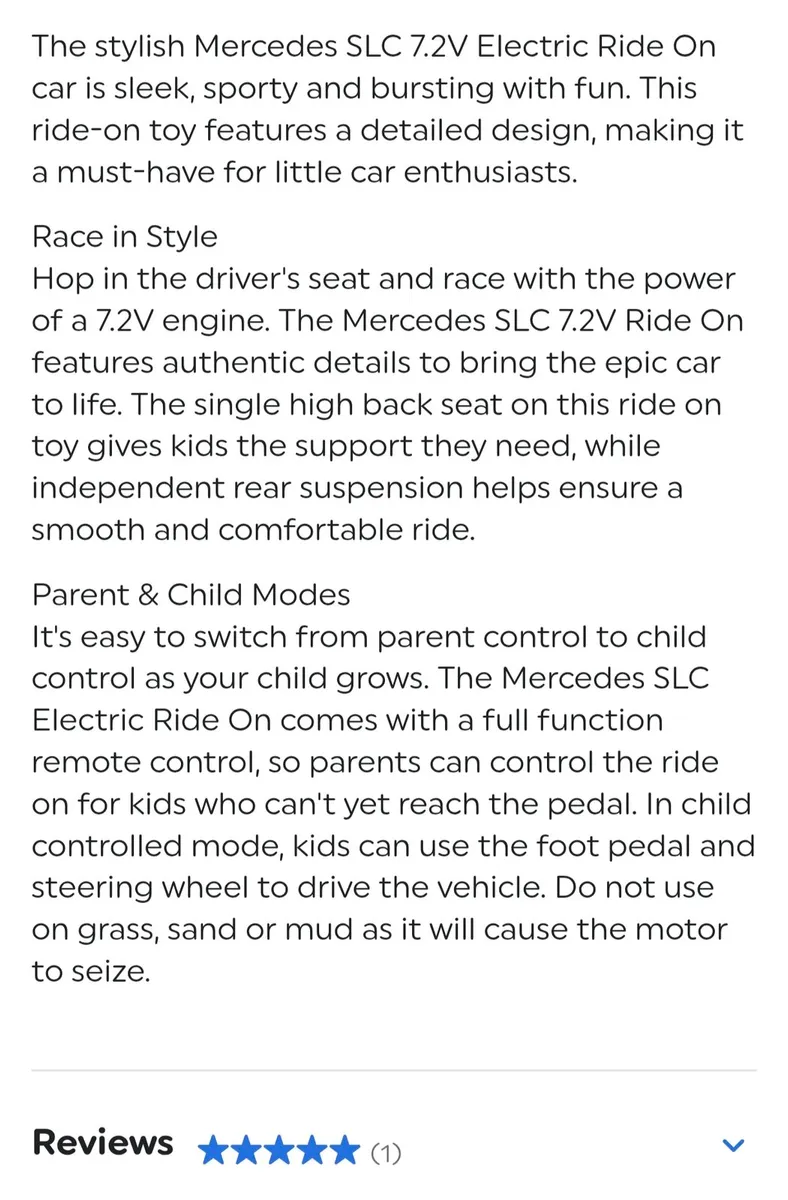 Mercedes-Benz SLC Electric Ride On Car 7.2v - Image 3