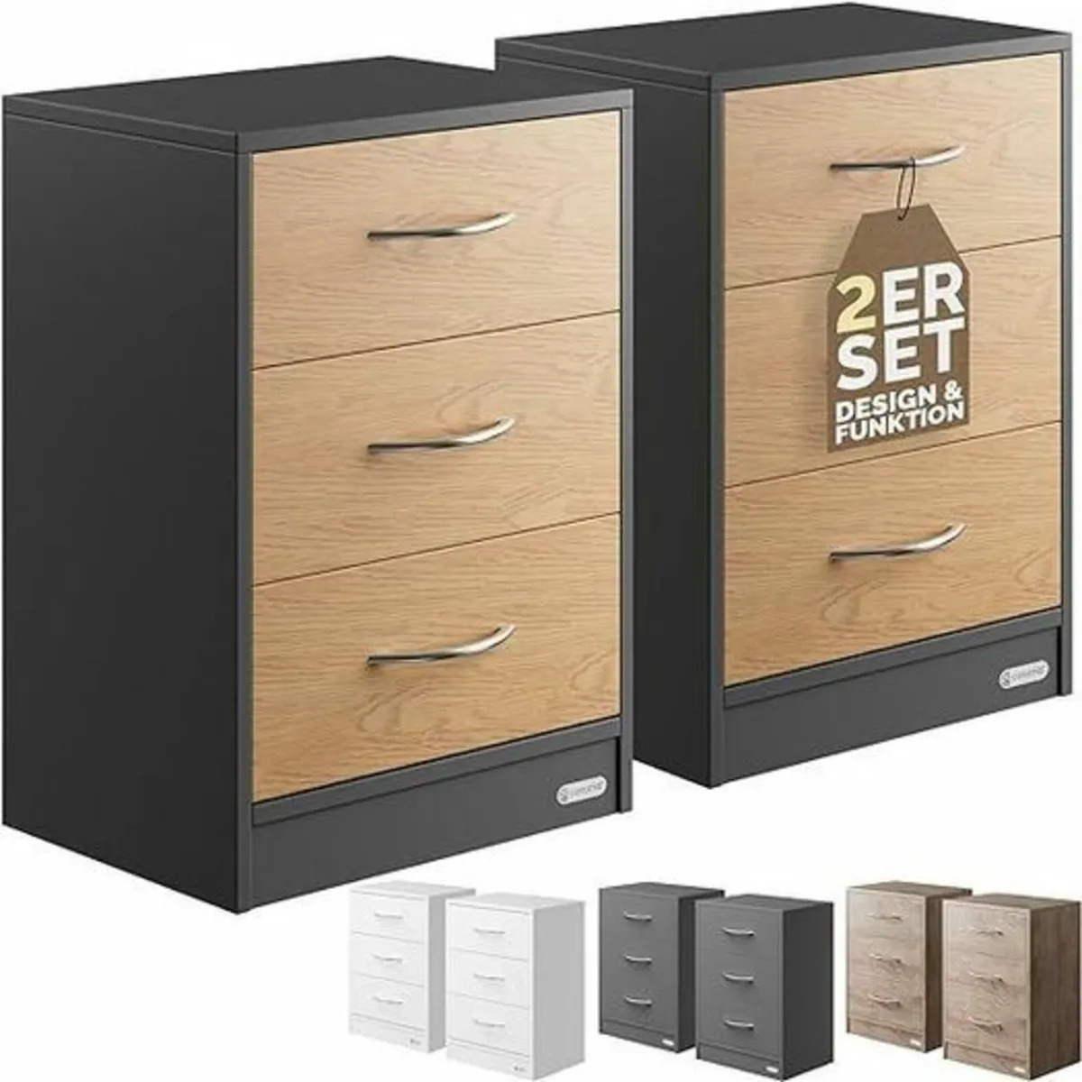 Set of 2 bedside lockers bedside drawers bedside t - Image 1