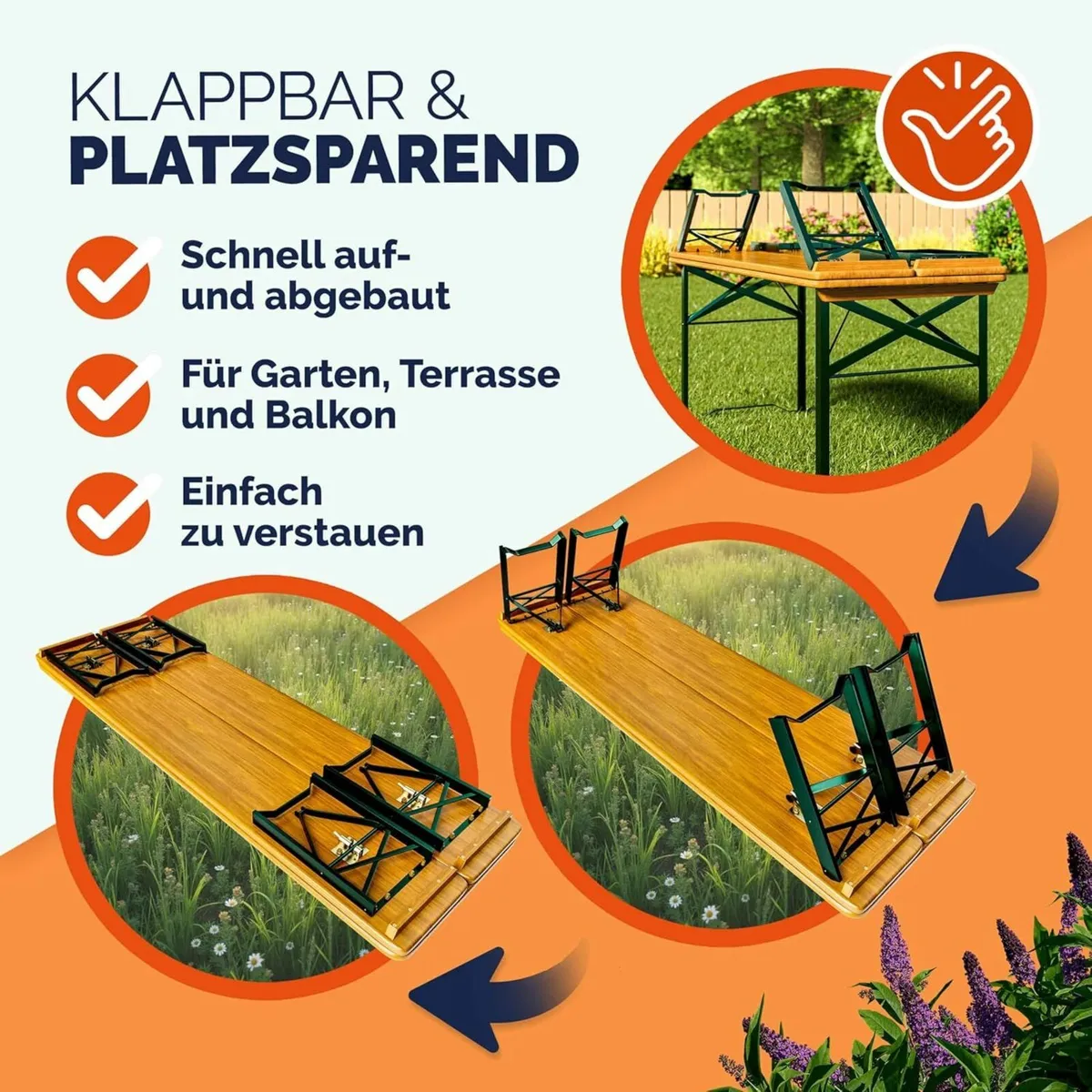 Wooden Folding table and two benches picnic set (3 - Image 2