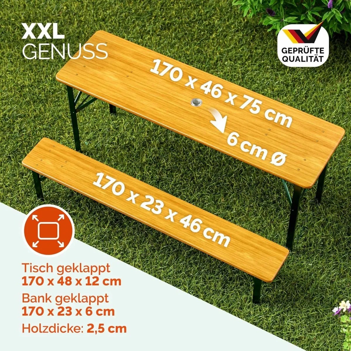 Wooden Folding table and two benches picnic set (3 - Image 3