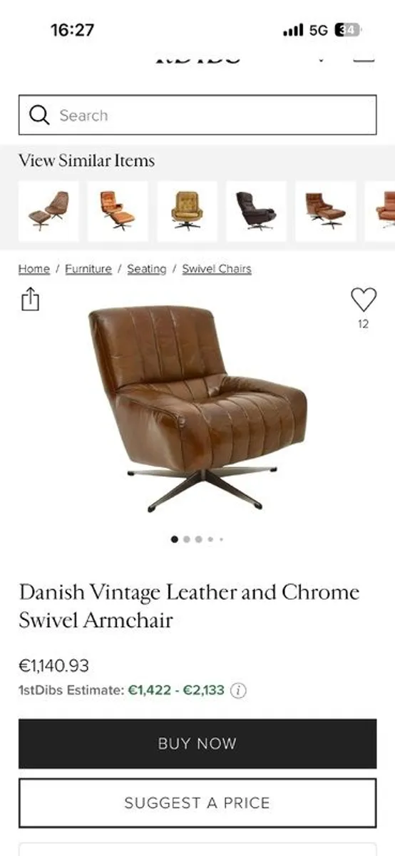 Pair of 1960's Danish Leather & Chrome Swivel Armschairs - Image 2