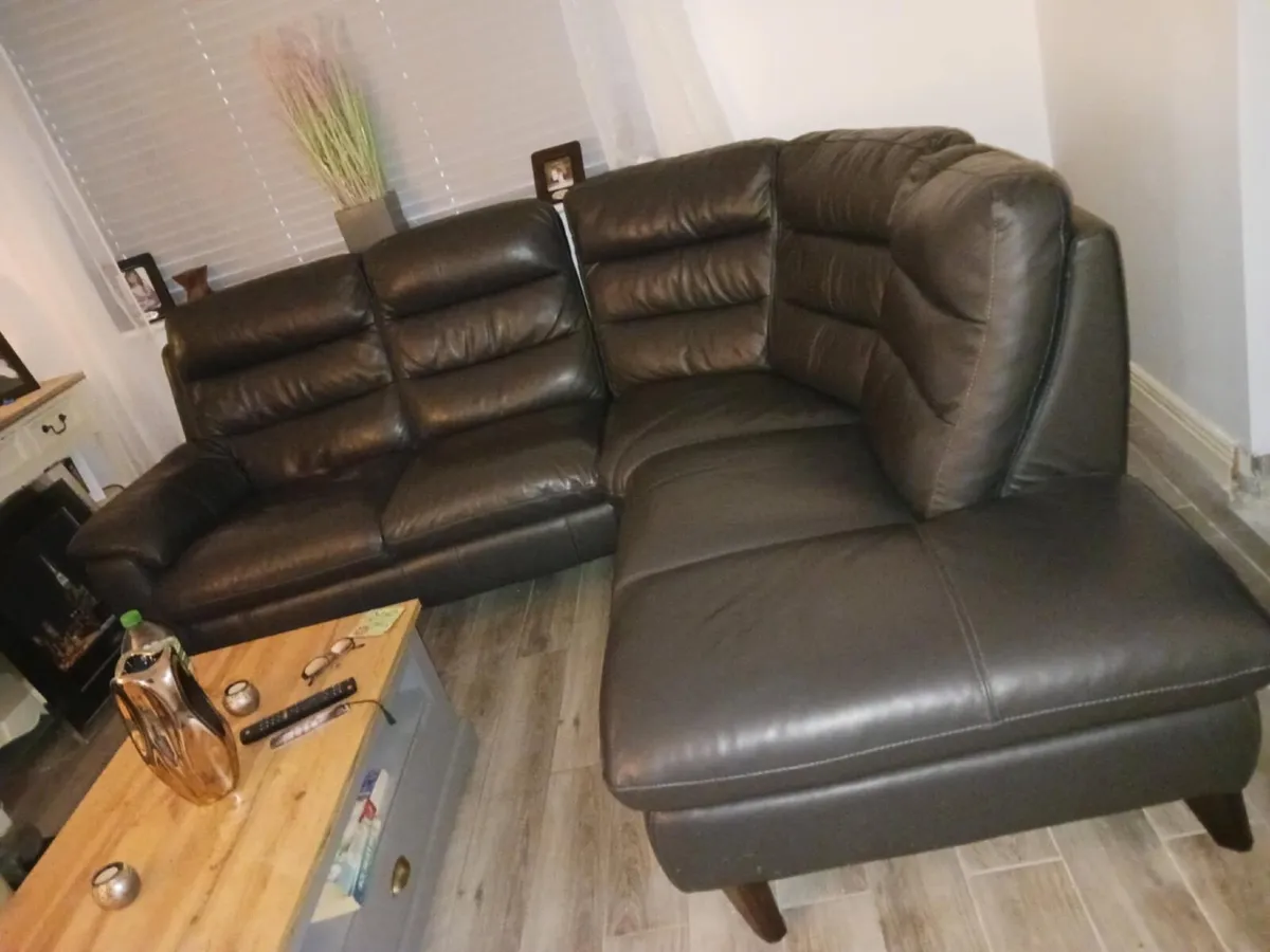 Leather Corner Couch & Leather Recliner Chair - Image 1
