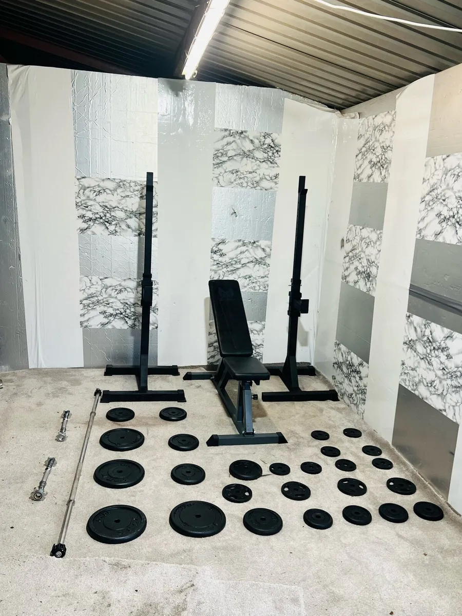 100KG CAST IRON WEIGHTS BARBELL BENCH RACK DUBLS - Image 3