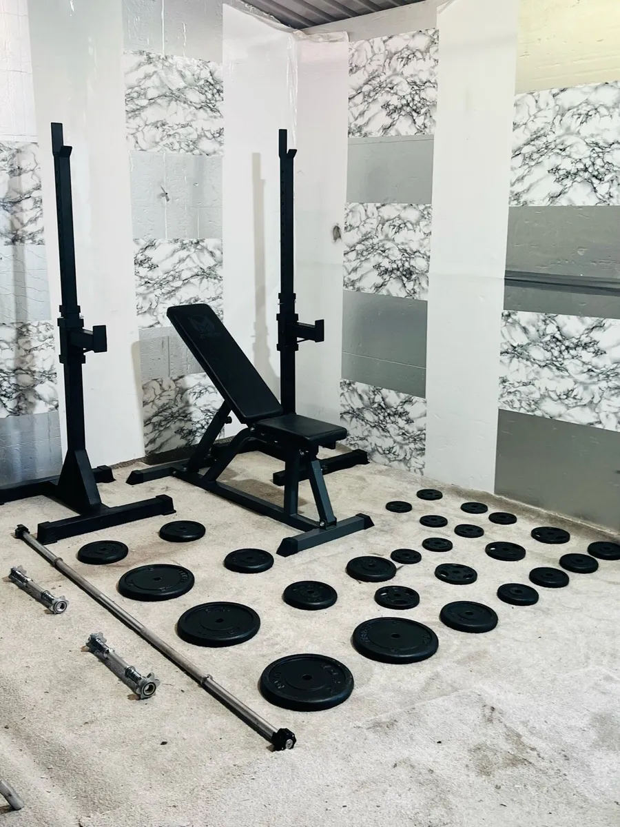 100KG CAST IRON WEIGHTS BARBELL BENCH RACK DUBLS - Image 1
