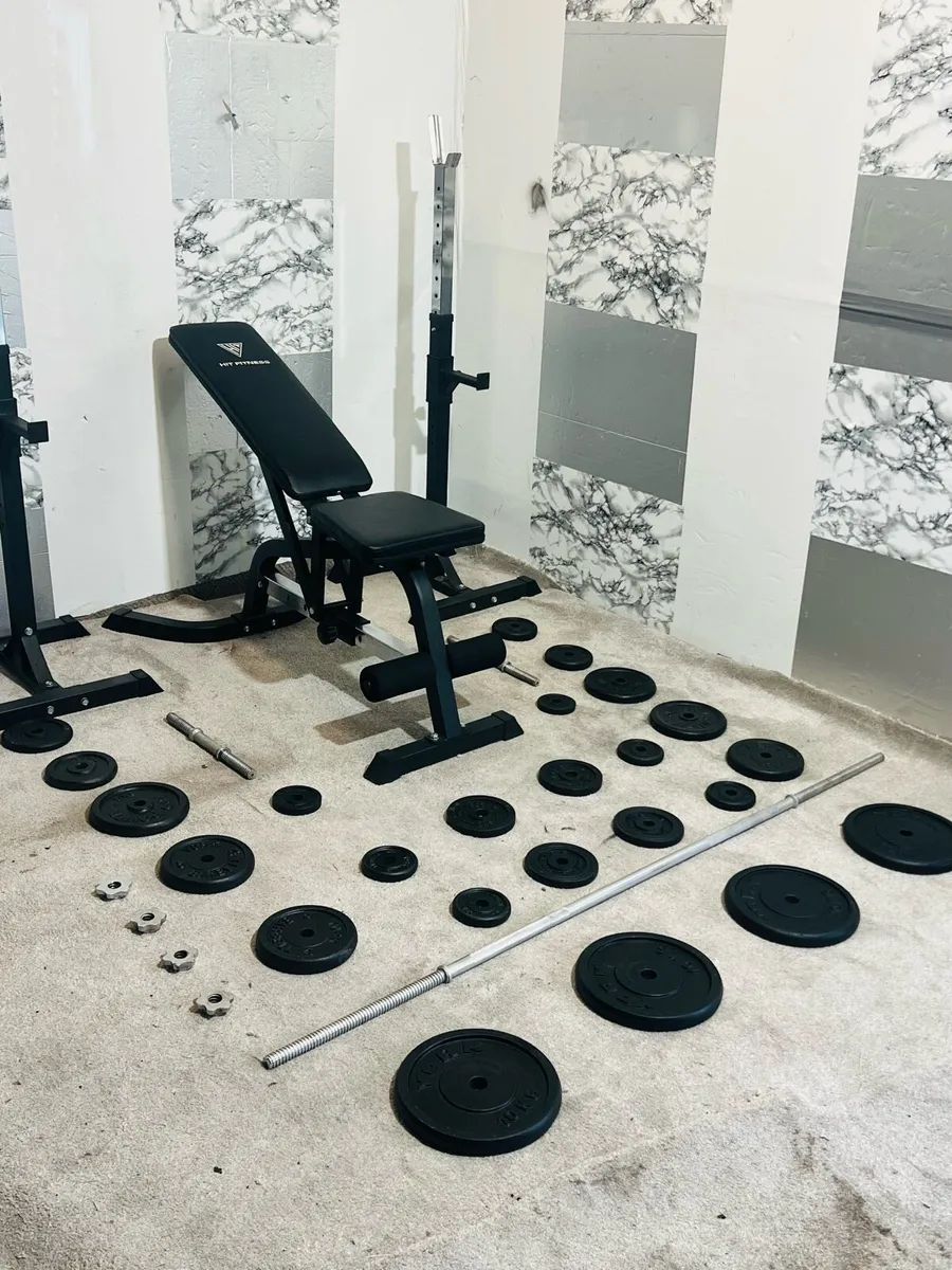 HOME GYM 100KG STEEL WEIGHTS BENCH RACK BARS - Image 1