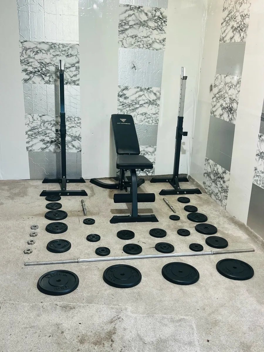 HOME GYM 100KG STEEL WEIGHTS BENCH RACK BARS - Image 2