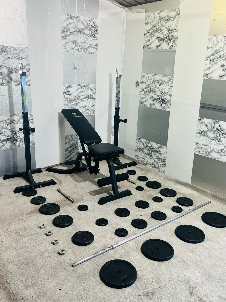 HOME GYM 100KG STEEL WEIGHTS BENCH RACK BARS - Image 3