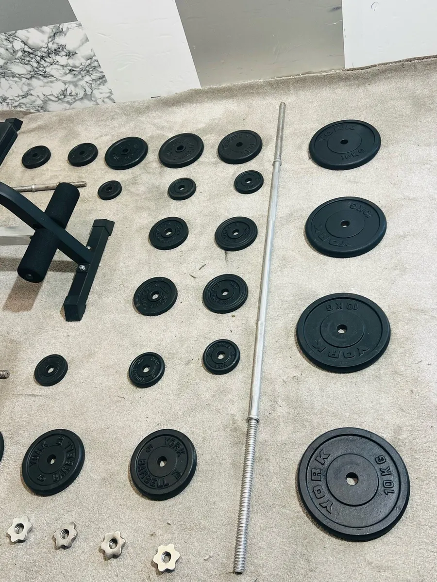 HOME GYM 100KG STEEL WEIGHTS BENCH RACK BARS - Image 4