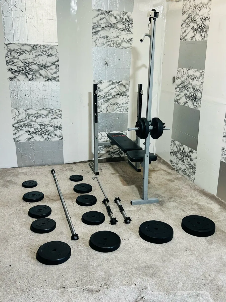 Adjustable bench with pulley 50KG WEIGHTS BARBELL - Image 2