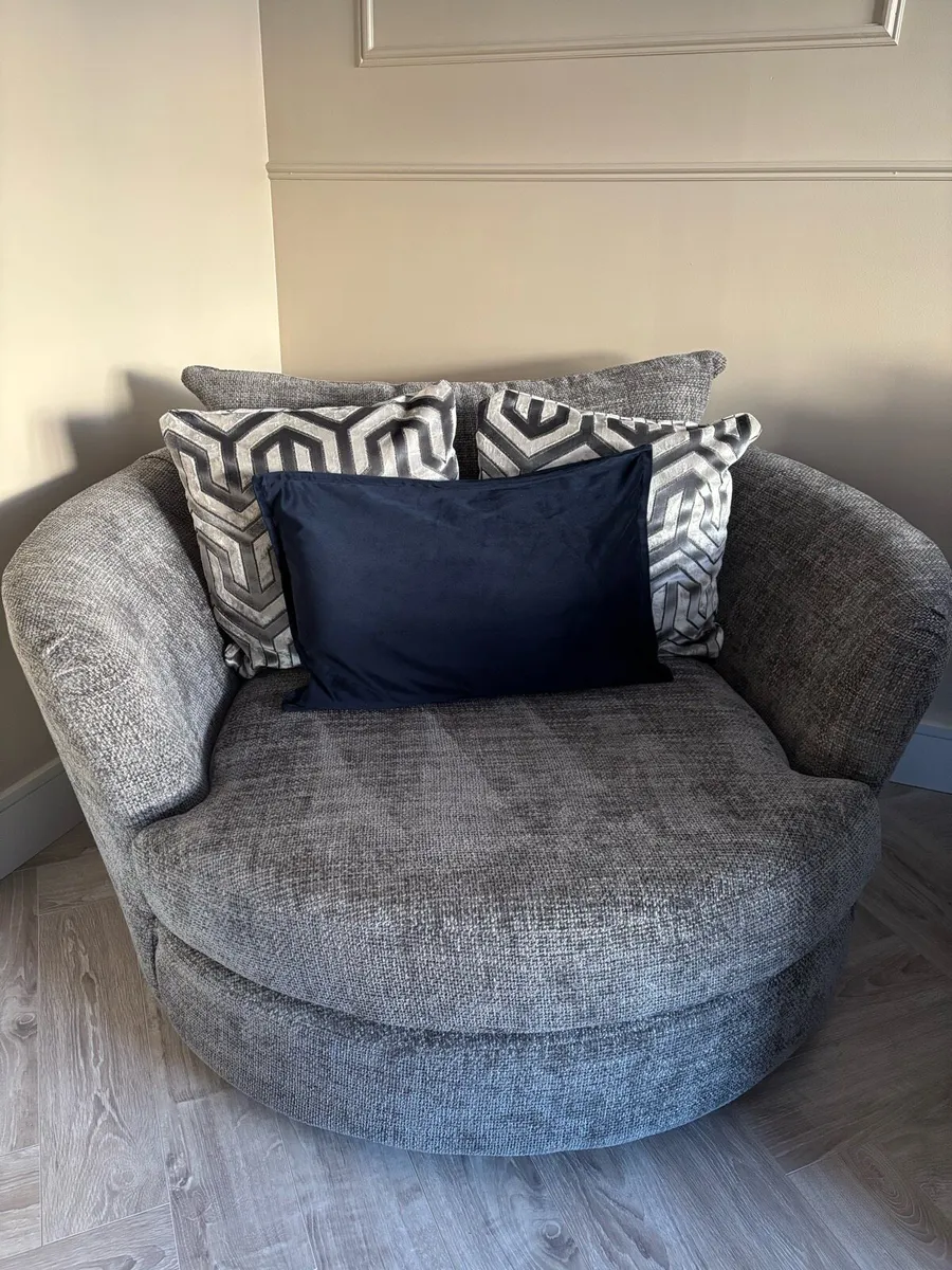 Grey Fabric Swivel Chair - Image 1
