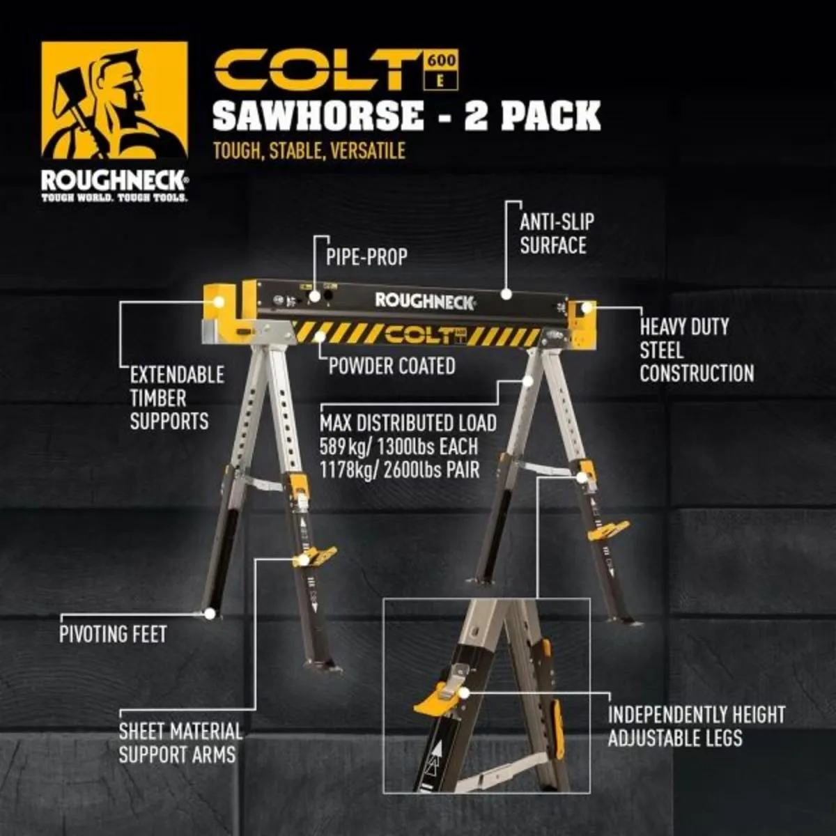 Roughneck COLT 600E Heavy Duty Sawhorse (Twin Pack - Image 4