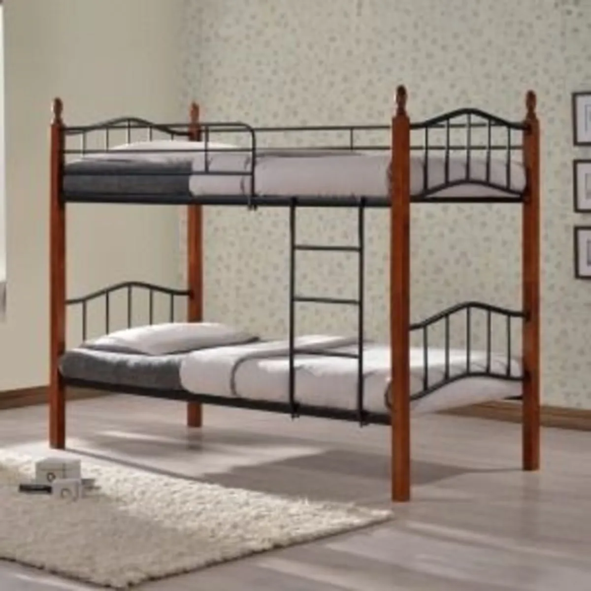 🛏️ Metal & Wood Single Bunk Bed - Image 1