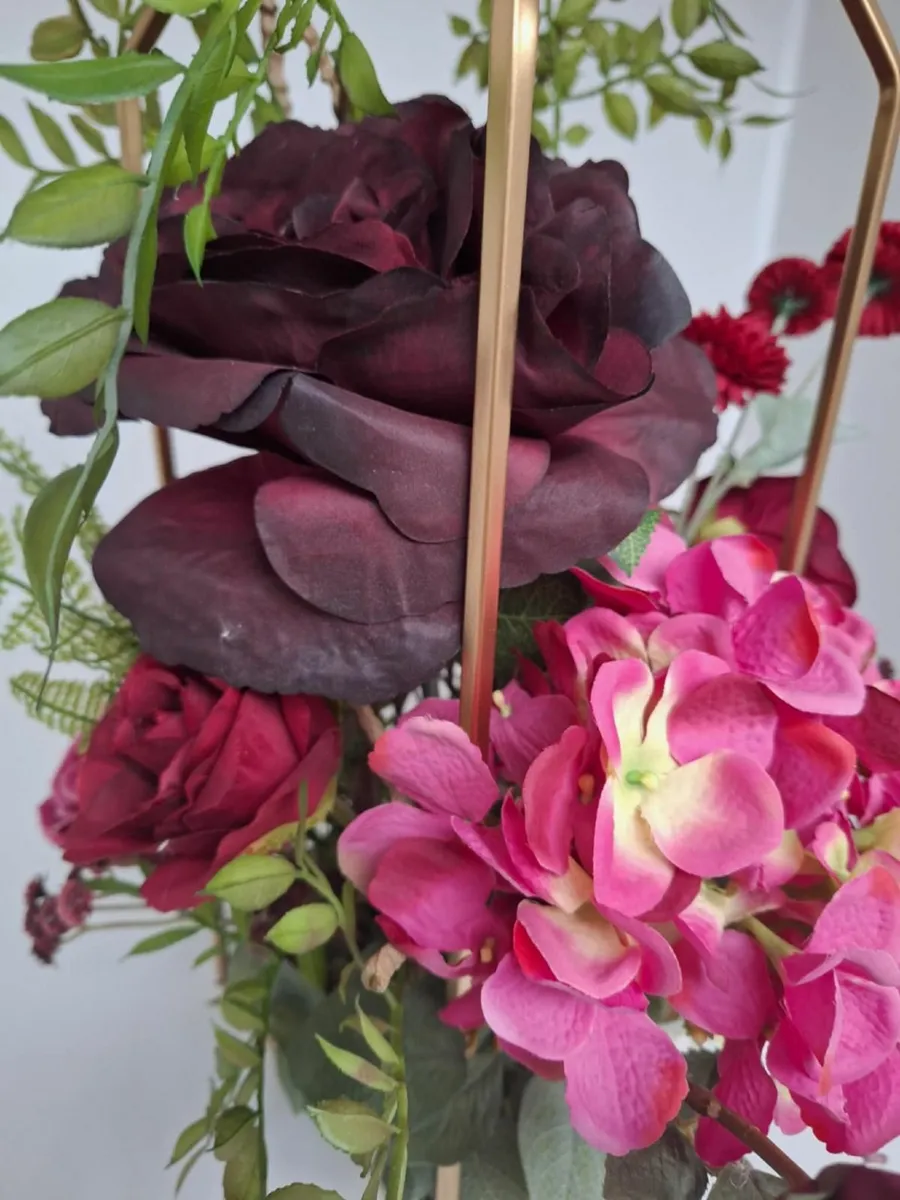 Lantern with Burgundy Flowers - Image 2