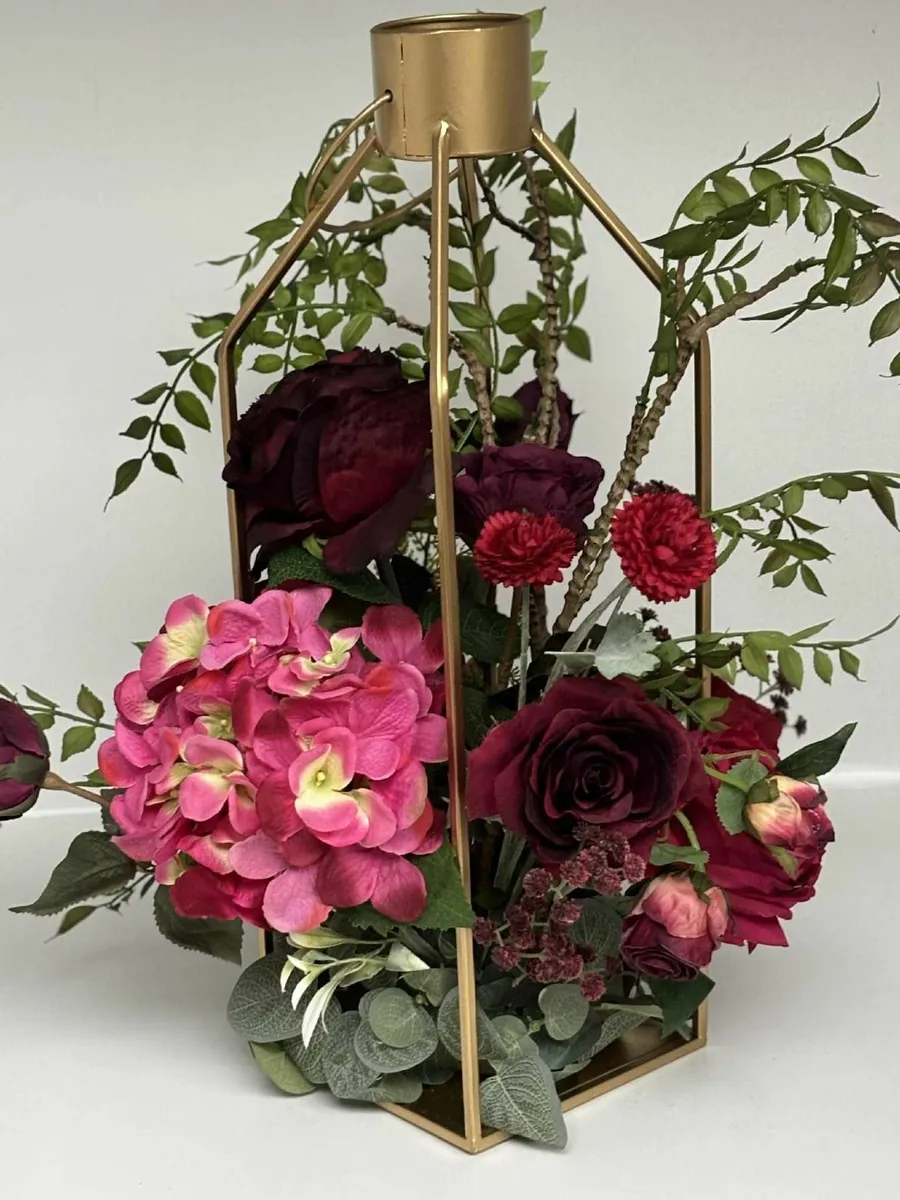 Lantern with Burgundy Flowers - Image 3